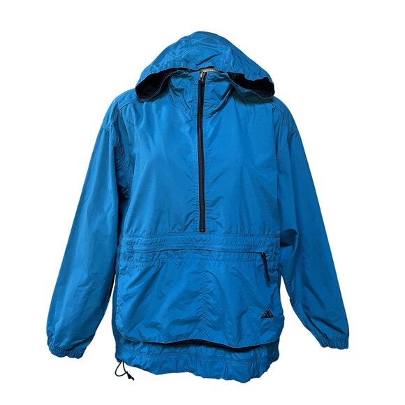 Nike ACG Blue Nylon Pullover Windbreaker Jacket With Hood & Pockets Size L 12-14 - Picture 1 of 8